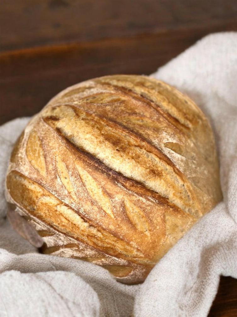 Freshly baked sourdough loaf